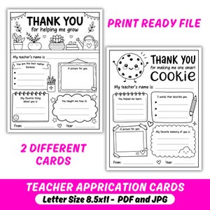 Teacher Appreciation Week Card, Printable Thank You Teacher Coloring Page, All About My Teacher Questionnaire Flyer, Last Day of School Gift