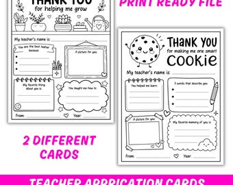 Teacher Appreciation Week Card, Printable Thank You Teacher Coloring Page, All About My Teacher Questionnaire Flyer, Last Day of School Gift