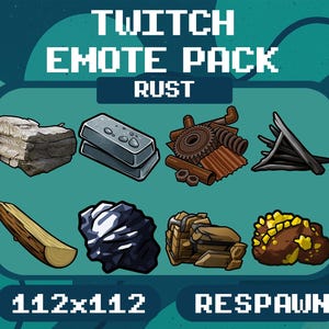 Rust Twitch Emote Pack – Rust Game Materials Icons, Gamer Emotes for Twitch, Discord & Streaming