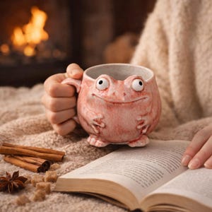 Söt groda keramikmugg, rolig handgjord grodakaffekopp, nyckfull djurmugg, unik keramikmugggåva