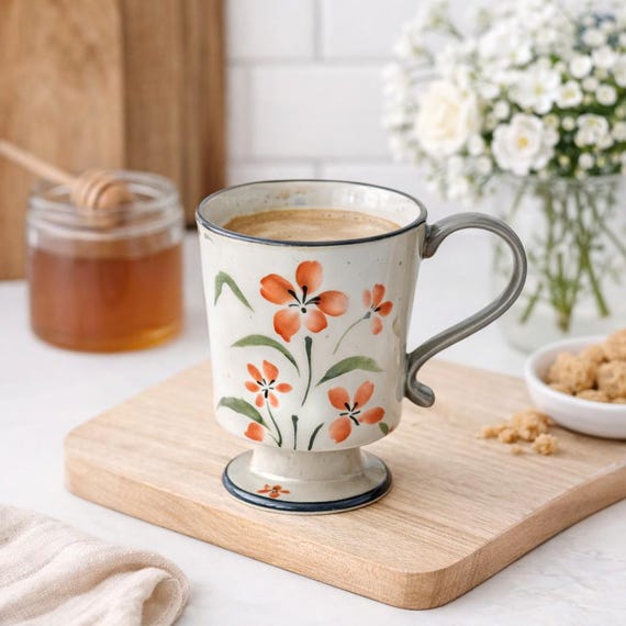 European Vintage Ceramic Mug, Floral Art Coffee Mug 350ml, Decorative Retro Tea Cup, Classic Coffee Lover Gift
