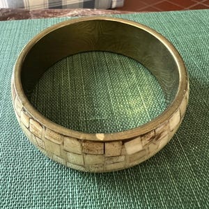 Vintage 70s Brass Inlay Bracelet