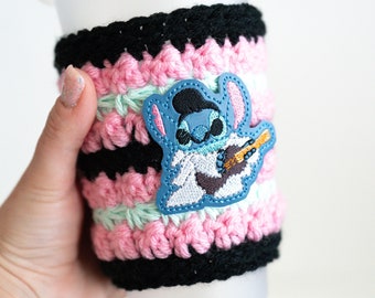 Rock n Roll Blue Alien Coffee Cozy, Pink Black Mint Blue Cold Drink Cozy, Iced Hot Drink Koozy