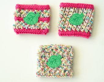 Animal Leaf Cute Coffee Cozy, Gaming Pink Green Iced Drink Cozy