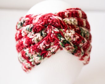 Christmas Red Variegated Twist Ribbed Earwarmer - Holiday Inspired Cozy Headband - Ready to Ship