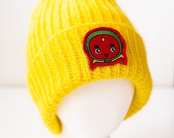 Infinity Android Fuzzy Yellow Beanie - An Unusual Couple Winter Hat - Ready to Ship