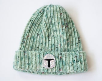 Fuzzy Teal Space Bounty Hunter Beanie - Turquoise Mandalorian Winter Hat - Ready to Ship