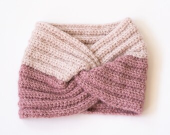 Pink Mauve Fuzzy Earwarmer - Handmade Crochet Ribbed Headband - Ready to Ship