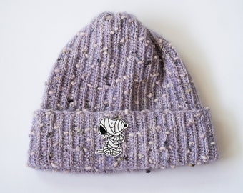 Purple Mummy Dog Fuzzy Beanie - Halloween Inspired Winter Hat - Lilac Luxury Wool Hat - Ready to Ship