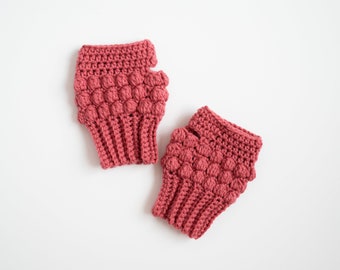 Pink Fingerless Gloves / Crochet Fingerless Mittens / Teens Mitts / Womens Fingerless Gloves- Ready to Ship