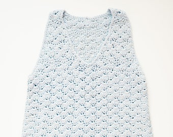 Light Blue Lace Cotton Tank Top / Hand Crocheted Blue Lace Top - Ready to Ship