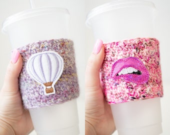 Cute Assorted Girly Coffee Cozies - Sparkly Lips Koozy - Hot Air Balloon Gift - Ready to Ship