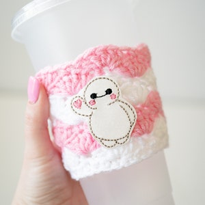 White Medical Robot with Heart Valentine&#39;s Day Coffee Cozy - Sparkly Robot Iced or Hot Drink Holder - Ready to Ship