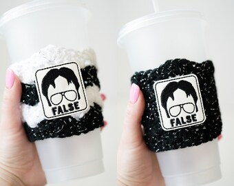 False Guy with Glasses Black White Sparkle Coffee Cozy - Office Dude Iced or Hot Drink Holder - Ready to Ship