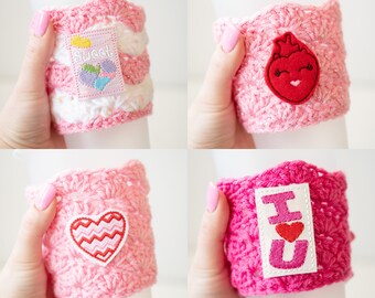 Cute Pink Red Assorted Valentine's Day Coffee Cozies - Iced or Hot Drink Cute Girly Drink Holder - Ready to Ship