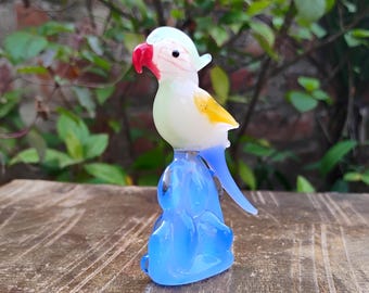 手吹きガラスのミニチュアオウムエキゾチックな鳥小さな動物ピンク赤白 
