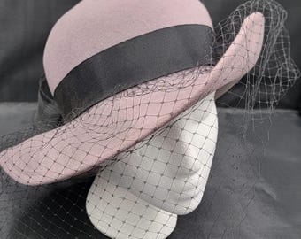 Vintage Bollman Wollfilz Wollhut Mauve Schwarz Schleier Kirche Hochzeit Derby