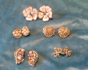Lot of VTG Signed Clip-On Earrings, Trifari Crown and Lisner - Free Shipping in the US