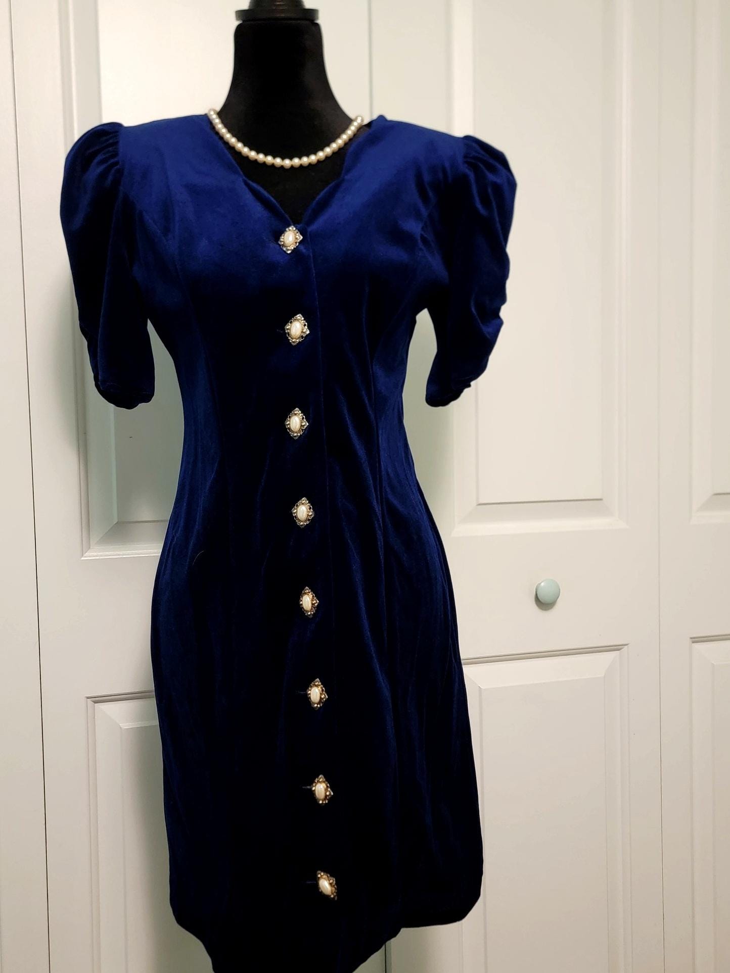 80's Royal Blue Puff Sleeve Dress - Etsy