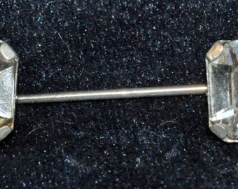 Large Art Deco Silvertone Rhinestone Collar Stick Pin