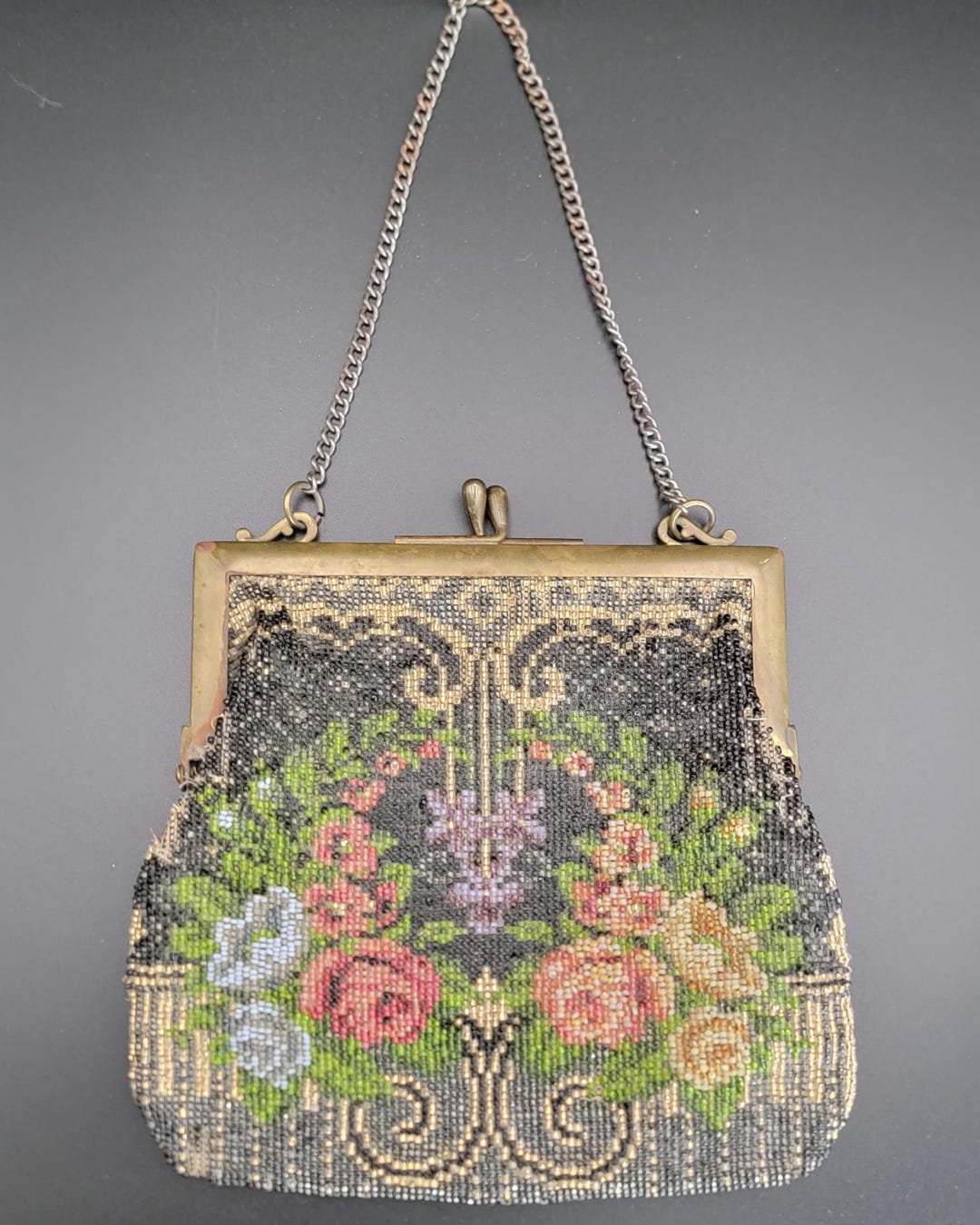 Antique 1920s Micro Beaded Purse Floral Art Deco Frame Vintage Evening ...