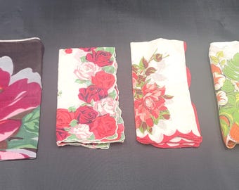 Vintage Taschentücher mit Blumenmuster, Wählen Sie Ihren Favoriten, Einstecktücher mit Rosendruck, Tropisches Taschentuch, Vintage Baumwolltaschentuch