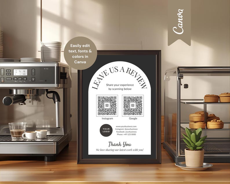 Printable Leave Us a Review Sign: Editable Canva QR Code Google and ...