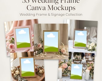 Paquete de maquetas de letreros para mesas de boda, maquetas de marcos de boda, maquetas de letreros de boda en Canva, maquetas de boda