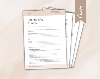 Editable Photography Contract Canva Template, Photographer Client Agreement Form, Legal Business Contract for Photographers