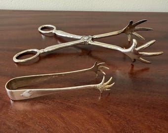Vintage Silverplate Birdsclaw Tongs 1 small 1 large