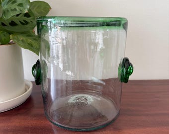 Vintage Handmade Mexican Green Glass Ice Bucket