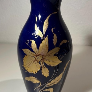 Jaeger Bavaria Echt Cobald Vase 25 cm Kobaltblau Golddekor Vintage Porzellanvase Germany Mid Century Blumenmotiv Sammlerstück