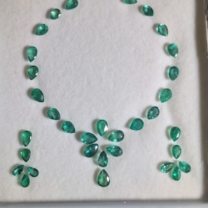 Natural Zambian Emerald Pear Cut Gemstones | Bridal Necklace Set Layout (11.80 CTW)