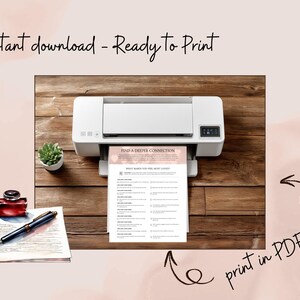 Printable Love Language Activity worksheet shown next to printer — promoting instant download and ready-to-print PDF format.