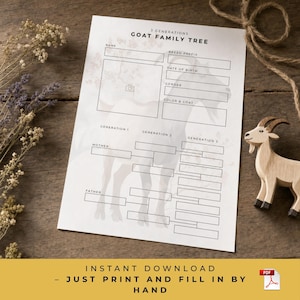 Goat Pedigree Chart: 3-Generation Farm Animal Family Tree (Printable PDF)