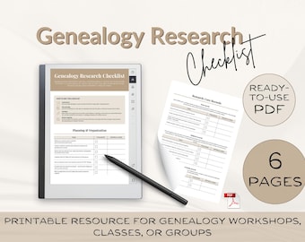 Lista de verificación para investigación genealógica en PDF: planificador de historia familiar imprimible, organizador de investigación genealógica, descarga digital.