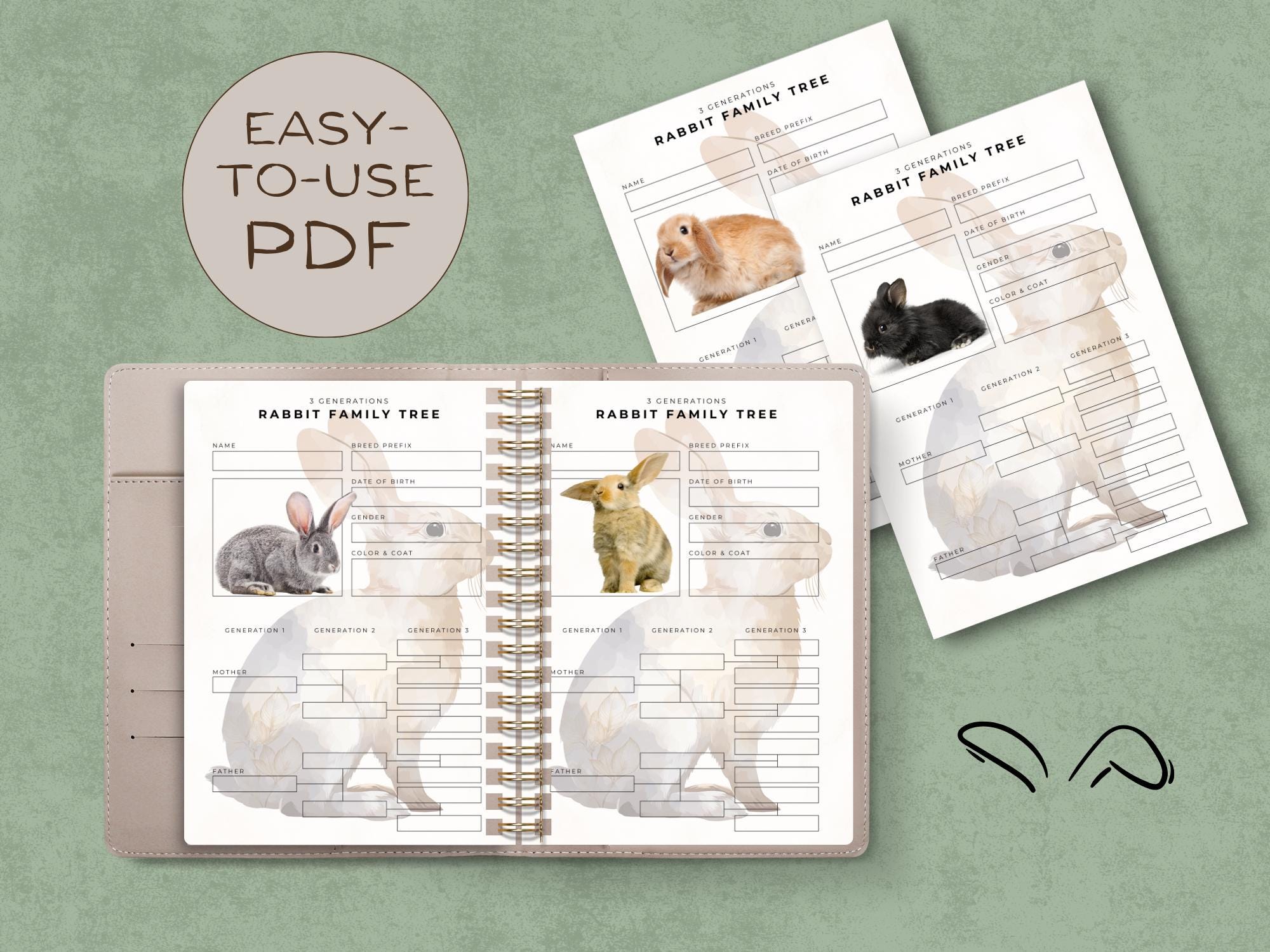 Rabbit Pedigree Chart: 3-generation Bunny Family Tree (printable PDF ...