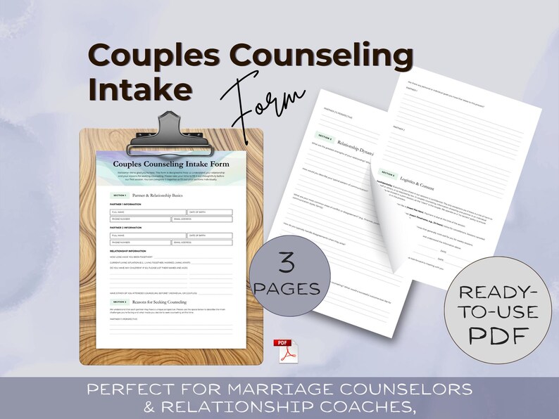 Couples Counseling Intake Form Printable PDF for Relationship Therapy ...