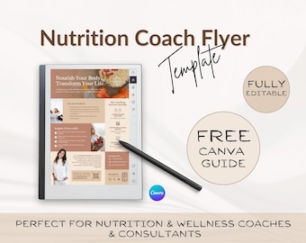 Plantilla de volante de Wellness Coach: Folleto de nutrición editable en Canva (guía en PDF incluida)