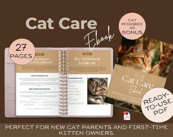 Cat Care eBook: Printable Guide for Pet Health, Grooming, Training, Tips | Digital download (PDF)