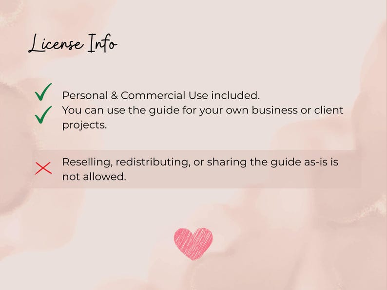 License information slide — showing rules for personal and commercial use of the Love Language Activity workbook.