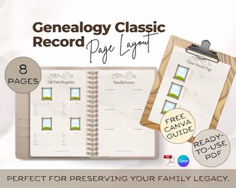 Family History Book Printable - Editable Genealogy Record Template – Vintage Ancestry Journal, Instant download (Canva + PDF)