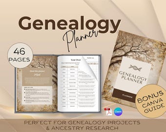 Plantilla imprimible para diario de historia familiar - Planificador genealógico, descarga instantánea (Canva + PDF)