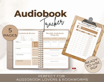 Audiobook Tracker Printable - Reading Journal | Monthly Review | Book Lover Planner (Digital download)