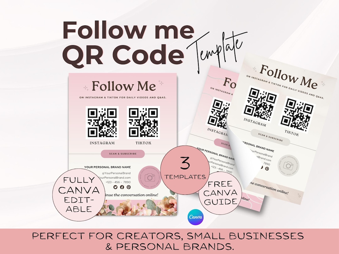 Qr Code Follow Label Follow Me on Social – Custom QR Code Sign | Editable Canva Template ...
