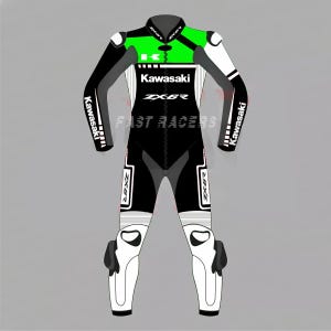 MOTOGP Kawasaki ZX6R Motorbike Racing Leather Suit- CE Approved Motorbike Riding Suit With Protective Armours
