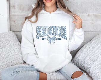 Class of 2026 Senior Hoodie, Floral Bow Coquette Aesthetic Sweatshirt, Cute Senior Year Gift