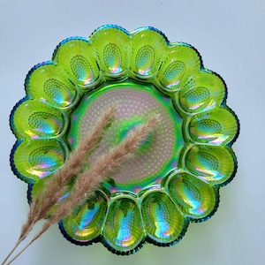 Vintage Indian Glass carnival glass egg plate