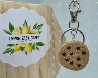 Limited Edition Polymer Clay Chocolate Chip Cookie Keychain - Handmade Foodie Charm
