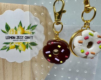 Limited Edition Handmade Polymer Clay Donut Keychain - Foodie Charm - Chocolate or Vanilla